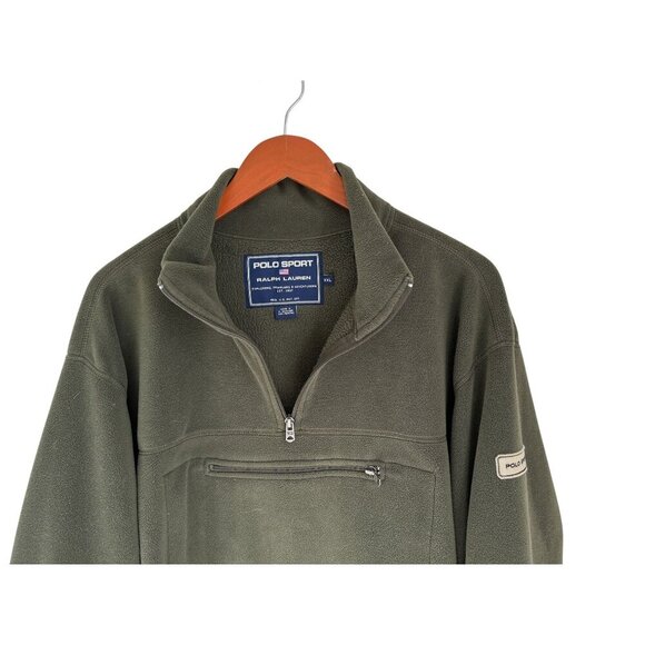 Polo Sport Ralph Lauren Mens Green Fleece Quarter-Zip Pullover Sweater With Fron - Picture 3 of 8